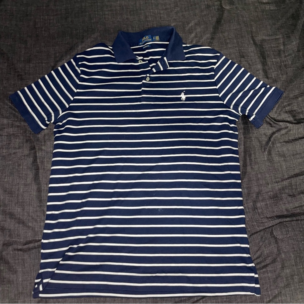 Polo by Ralph Lauren navy and white striped polo shirt size small
